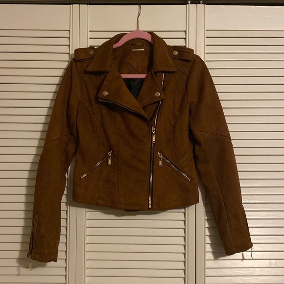 JOUJOU Vegan Suede Brown Moto Jacket - Picture 1 of 7